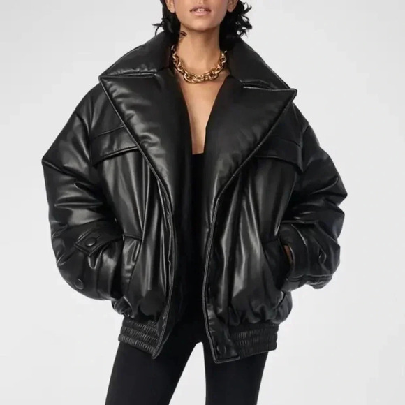 NWT Free People Ronny Kobo Camile Jacket Black Oversized Bomber Faux Leather - Picture 1 of 15